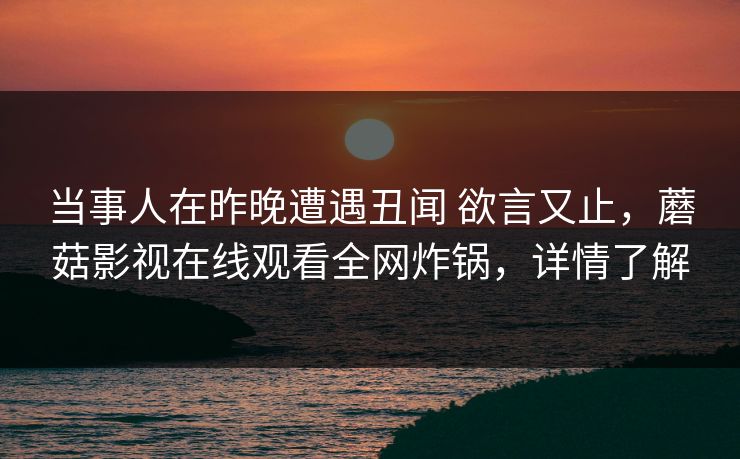 当事人在昨晚遭遇丑闻 欲言又止，蘑菇影视在线观看全网炸锅，详情了解