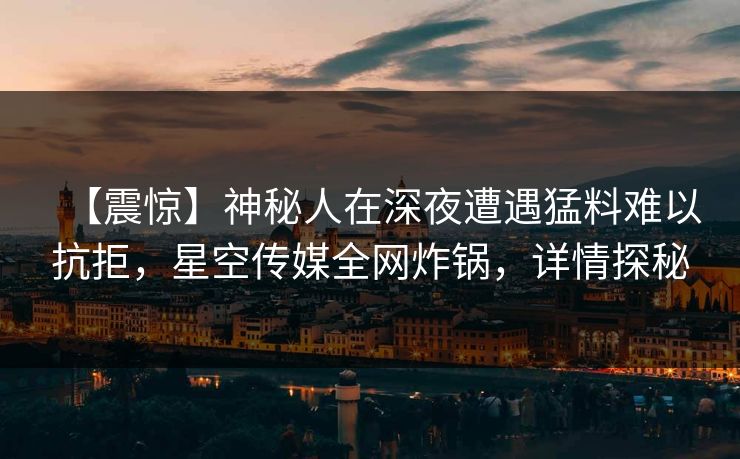 【震惊】神秘人在深夜遭遇猛料难以抗拒，星空传媒全网炸锅，详情探秘