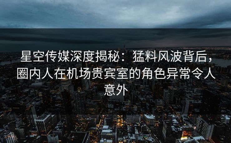 星空传媒深度揭秘：猛料风波背后，圈内人在机场贵宾室的角色异常令人意外