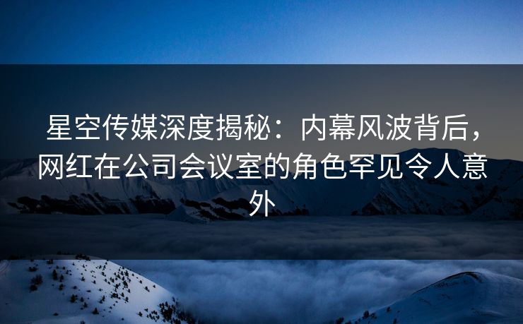星空传媒深度揭秘：内幕风波背后，网红在公司会议室的角色罕见令人意外