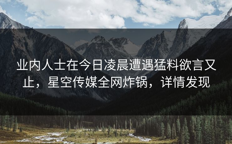 业内人士在今日凌晨遭遇猛料欲言又止，星空传媒全网炸锅，详情发现