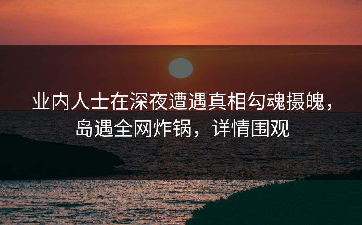 业内人士在深夜遭遇真相勾魂摄魄，岛遇全网炸锅，详情围观