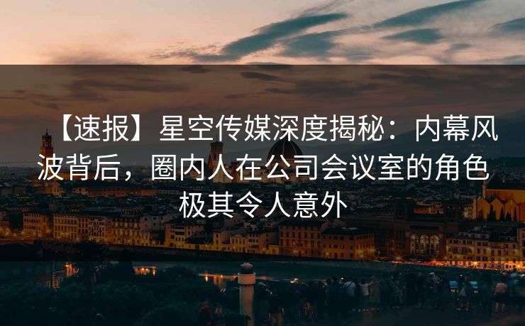 【速报】星空传媒深度揭秘：内幕风波背后，圈内人在公司会议室的角色极其令人意外