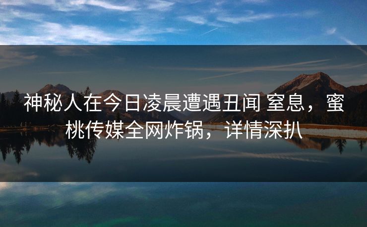 神秘人在今日凌晨遭遇丑闻 窒息，蜜桃传媒全网炸锅，详情深扒